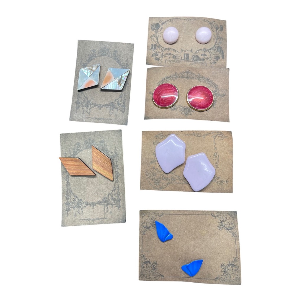 Vintage Style Geometric Stud Earrings Lot 6 Pairs 80's Style retro